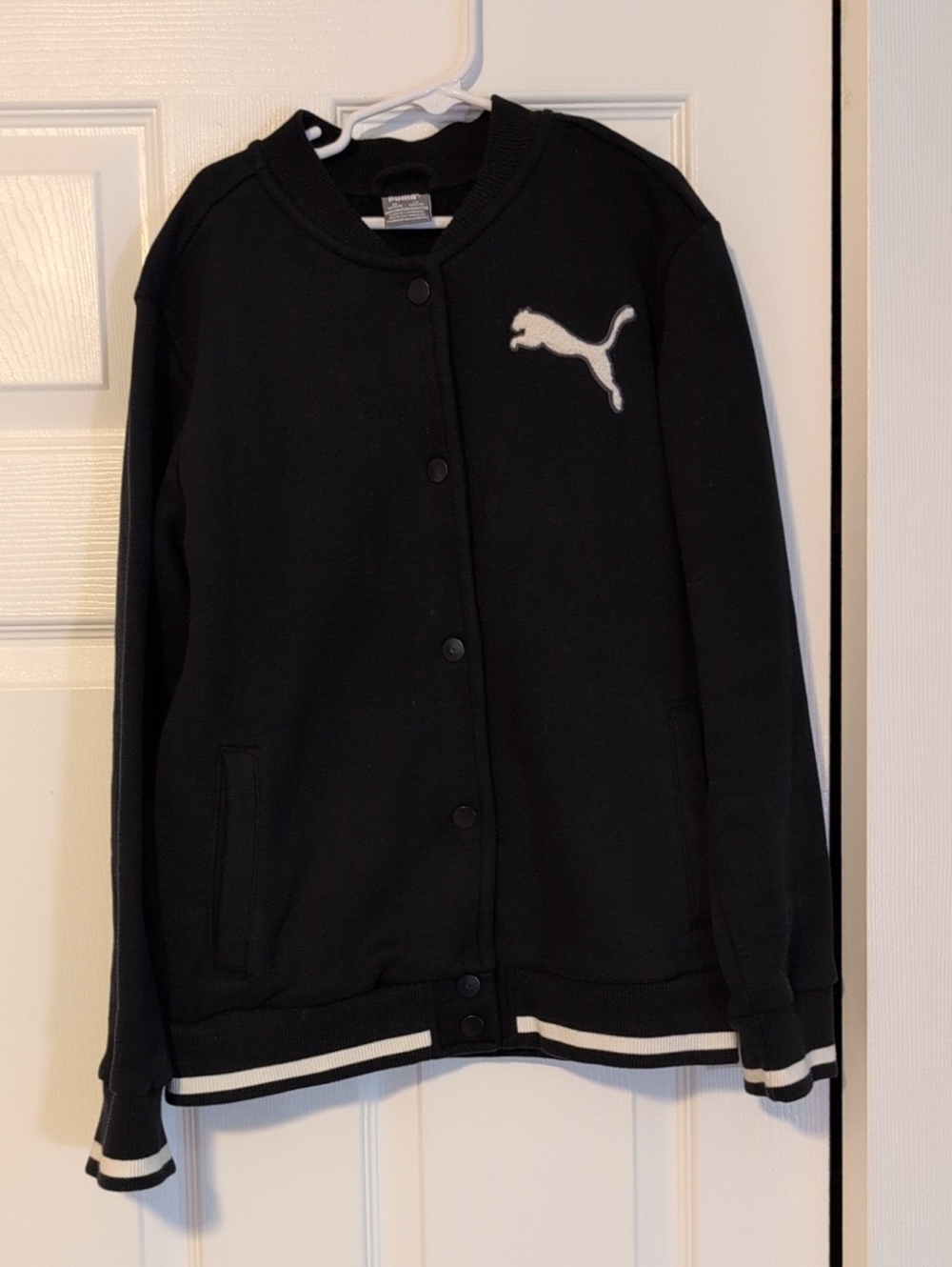 Puma Black Kids Logo Bomber-Style Jacket with White Trim